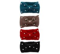 HOOTNEE 4pcs Knitting Headband Lightweight Wool Bow-knot Hairband Stylish Stretchy Material Winter Hair Accessories for Snowshoeing and Skating