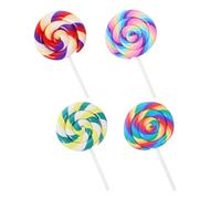 HOOTNEE 4pcs Large Simulation Lollipop Set, Colorful Polymer Clay Fake Candy Ornaments with Pink Purple, Rainbow, Magenta, Green Yellow for Party Decoration and Photo Props