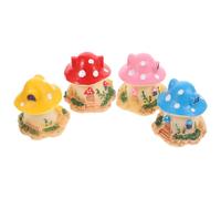 HOOTNEE 4Pcs Miniature Mushroom House Figurines Resin Cute Fairy Garden Decor for DIY Craft Micro Landscape Patio Ornament in Pink Red Yellow Blue