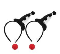 HOOTNEE 4pcs Soft Plush Clown Headband with Black White Hats and Red Sponge Tips Comfortable Halloween Mardi Gras Circus Costume Hair Accessories for Adults