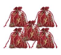 HOOTNEE 5pcs Red Drawstring Makeup Brush Storage Bags 10x13cm Japanese Style Gold Crane Design Small Organza Cosmetic Pouches for Party Favor, Jewelry, and Travel