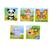 HOOTNEE 5pcs Wooden Puzzle Plaything Educational with Elephant Tiger Panda Monkey Insect Patterns Playthings for Learning and Fun
