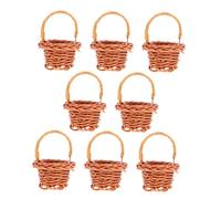 HOOTNEE 8pcs Rattan Hand Basket Mini Woven Baskets Handles Laundry Storage Picnic Tiny Handle for Dollhouse Decor