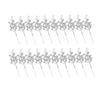 HOOTNEE Artificial Christmas Berry Stems Glitter Silver Snow Effect 20pcs Christmas Tree Picks Decorations Diy Wreath Ornaments for Holiday Home