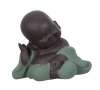 HOOTNEE Ceramic Buddha Figure Desktop Statue Mini Laughing Monk Tea Pet Decorative Sculpture Green Meditation Tea Table Ornament for Home Office Garden