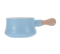 HOOTNEE Ceramic Soup Serving Bowl with Bamboo Wood Handle 380ml Blue