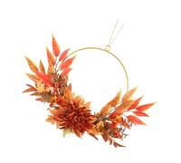 HOOTNEE Chrysanthemum Maple Leaf Wreath Autumn Garland with Frame Orange Fall Decoration for Thanksgiving Home Wall Door Party Wedding Birthday and Fade-resistant