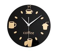 HOOTNEE Coffee Cup Wall Clock Kitchen Wall Clock Home Round Acrylic Coffee Cup Pattern Acrylic Hanging Mute Wall Sticker 3D