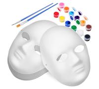HOOTNEE DIY Paintable Paper Mache Masks Set 12 Blank Female Face Masks 12 Colors 2ml Paints 2 Brushes for Party Cosplay Masquerade Dress-up Play