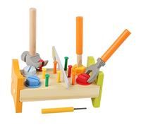 HOOTNEE Educational Wooden Pounding Peg Workbench with Hammer Montessori Tool Kit for Hand Eye Coordination Logical Thinking and Creative Play Bright Construction Tools for Early