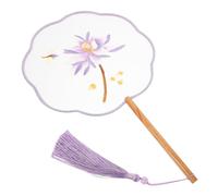 HOOTNEE Embroidered Double-Sided Silk Round Hand Fan with Tassel Traditional Chinese Eight-Petal Palace Fan Semi- Summer Decorative for Craft and Display