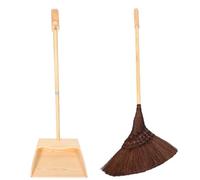 HOOTNEE Handmade Standing Broom and Dustpan Set Natural Palm Wood Floor Broom Antistatic Scratchfree Cleaning Beige Classic Design for Kitchen Household Chores