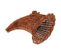 HOOTNEE Handwoven Rattan Wicker Cornucopia Basket Large Breathable Storage Organizer for Fruits Snacks Bread Vintage Horn Shape Table Centerpiece for Thanksgiving Autumn Christmas Party