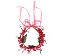 HOOTNEE Lightweight Red Fabric Bridal Headband with Artificial Berries, Comfortable Flower Wreath Hair Accessory for Brides, for Beach Or Cosplay Party Hair Band