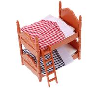 HOOTNEE Mini Double Bed Dollhouse Furniture, Simulation Bunk Bed for Doll House, Miniature Bedroom Accessory for Dolls
