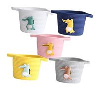 HOOTNEE Multifunctional Cotton Rope Storage Basket Organizer for Books Clothing Decorative White Dark Green Playroom Accessory Wear Resistant Design