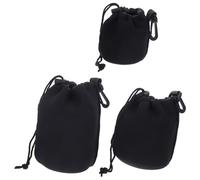 HOOTNEE Neoprene Lens Pouch Protects Against Dirt and Accidental Bumps 3pcs with Drawstring Opening and Carabiner, Camera Lens Case with Hand Strap and Reinforced Clip for Outdoor Use