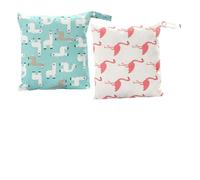 HOOTNEE Reusable Diaper Storage Bag Pouch for Babies, Nursery Diaper Wet Dry Organizer with Drawstring, Portable 2pcs Travel Set in Blue Alpaca and Flame Bird Designs for On-The-go