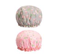 HOOTNEE Reusable Waterproof Shower Caps Suitable for People with Thick and Hair 2pcs with Flamingo Print, Elastic Bathing Hats Made of Peva and Polyester Fiber