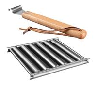 HOOTNEE Sausage Roller for Grill Portable Stainless Steel BBQ Rack with Wooden Handle for Picnic and Camping