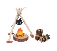 HOOTNEE Scale Dollhouse Campfire Set with Miniature Stove Firewood Wood Slice Base Bricks Realistic Camping Decoration Kit for Fairy Garden and Dollhouse Furniture Accessories