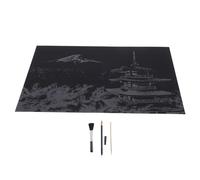HOOTNEE Scratch Painting Kit 4Pcs Featuring Mount Fuji and Night View with Gold-Plated Pen and Black Brush for Artistic DIY and Home Display