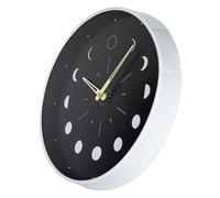 HOOTNEE Silent Non-ticking Black Wooden Wall Clock with Luminous Moon Phase Design, 30cm round Glass Face, Suitable for Guest Room and Dining Room Décor