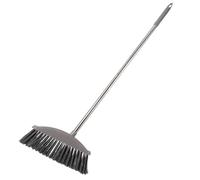 HOOTNEE Stainless Steel Handle Long Broom for Home Cleaning Thick Outdoor Sweeping Brush with Beveled Soft Bristles for Kitchens Yards Driveways Garages and Industrial Spaces