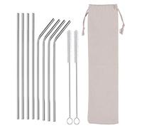 Hooton Homeware Metal Reusable Straws and Cleaner, Set of 8 Coloured Stainless Steel Drinking Straws 21.5cm 0.06cm 8.5'' (4 Straight + 4 Bent + 2 Brushes with Bag Case) (Silver)