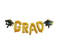 Hootyballoo Gold Grad Foil Balloon Garland with Hats Graduation Party Balloon Bunting 16"