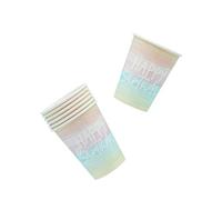 Hootyballoo Happy Birthday Paper Cups Pastel Rainbow Party 8 Pack Recyclable Eco-Friendly