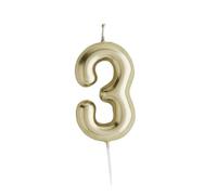 Hootyballoo Metallic Gold Number 3 Birthday Cake Candle