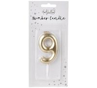 Hootyballoo Metallic Gold Number 9 Birthday Cake Candle