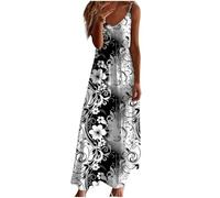 HOOUDO 1 Pound Items with Womens Summer Maxi Dresses Strappy Boho Floral V Neck Casual Tank Dress Beach Cover Ups Bohemian Long Sundress Black of Friday Deals 2025