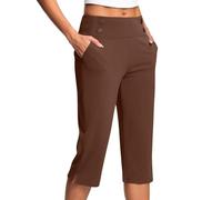 HOOUDO 2 in 1 Running Shorts Women Ladies Soft 3/4 Length Cropped Pants High Waist Stretch Pull on Bottoms Summer Golf Chino Joggers Leggings Womens Running Shorts 2 in 1 Brown