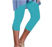 HOOUDO 2025 Cropped Leggings Ladies High Waisted Capri Pants Summer 3/4 Length Stretch Pull on Trousers Plus Size Gym Yoga Shorts Cropped Leggings for Women UK Blue