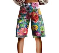 HOOUDO 2025 Denim Shorts with Pockets Knee Length Bermuda Jean High Waisted Casual Summer Capri Hot Pants Ladies Pull On Ladies Denim Shorts Size 8