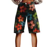 HOOUDO 2025 Denim Shorts with Pockets Knee Length Bermuda Jean High Waisted Casual Summer Capri Hot Pants Ladies Pull On Denim Shorts for Women Ripped
