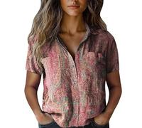 HOOUDO 2025 Linen Blouses for Women UK Boho Floral Summer Tops Short Sleeve Ladies Retro Tunic Top Ladies Loose Casual T Shirt Amaon Prime Orders Placed by Me B Pink
