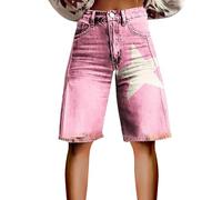 HOOUDO 2025ial Offers Denim Shorts with Pockets Knee Length Bermuda Jean High Waisted Casual Summer Capri Hot Pants Ladies Pull On Denim Shorts Women High Waisted