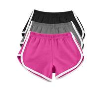 HOOUDO 3 Pack Womens Running Shorts Cotton Summer Hot Pants Ladies Workout Gym Sport Yoga Bottom Joggers Beach Shorts Swimwear Elastic Waist Casual Lounge Shorts