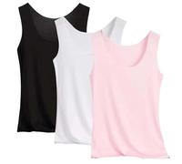 HOOUDO 3 Pieces Vest Top Women UK Silk Satin Camisole Summer Base Shirt Stretch Casual Supersoft Tank Tops Undershirt for Ladies and Girls Plus Size