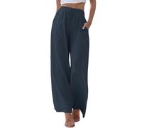 HOOUDO 5 Pound Items Womens Linen Trousers Summer Wide Leg Beach Trousers with Pockets Flowy Elastic Waist Palazzo Pants Casual Lightweight Lounge Pants