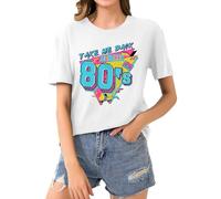 HOOUDO 80s T Shirts Women Retro Theme Party T-Shirt Oversized Round Neck Y2k Fancy Dress Costume Ladies Short Sleeve Summer Outfits Tops Blouse Tee Today Deals Prime A White