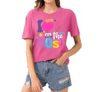 HOOUDO 80s T Shirts Women Retro Theme Party T-Shirt Oversized Round Neck Y2k Fancy Dress Costume Ladies Short Sleeve Summer Outfits Tops Blouse Tee Limited Time Deals of The Day