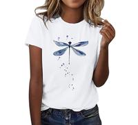HOOUDO Amaon Day Prime Deals 2025 Ladies Summer Tops Dressy Loose Tee Shirts Short Sleeve O Neck Blouse Floral Print Cute Longline Oversized for Business Running Top Tee White