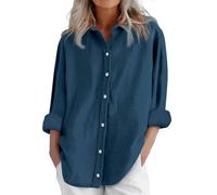 HOOUDO April Day Prime 2025 Linen Tops for Women UK Long Sleeve Button Down Blouses Shirts Ladies Summer Casual T-Shirts Oversized Lightweight Tunic Top Tee Plus Size