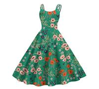 HOOUDO Audrey Hepburn Dresse for Women A-Line Sleeveless Formal Dress Retro Rockabilly Short Mini Dress Evening Summer Party Dress Green