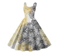 HOOUDO Audrey Hepburn Dresse for Women A-Line Sleeveless Formal Dress Retro Rockabilly Short Mini Dress Evening Summer Party Dress Yellow