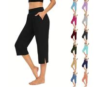 HOOUDO Black Gym Leggings Women Summer Lightweight Yoga Pants Stretchy High Waist Cropped Trousers Ladies Wide Leg Joggers Lounge Shorts My Orders UK 2025
